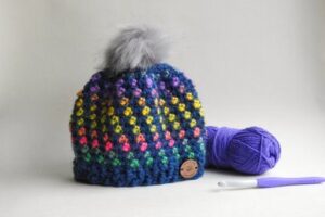 Crochet rainbow bobble hat