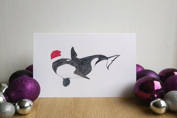 Killer Whale Watercolour Christmas Card
